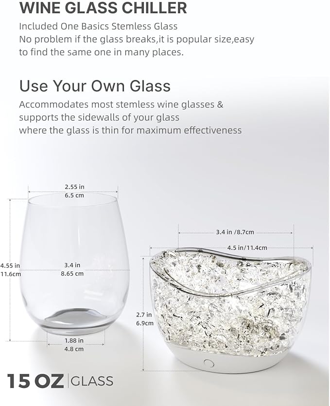 Wine Chiller for Glass Stemless Wine Glass Chiller Keeps Your Glasses of Vino Cold 10 Color Light Modes Separable Wine Essentials Accessories (White)