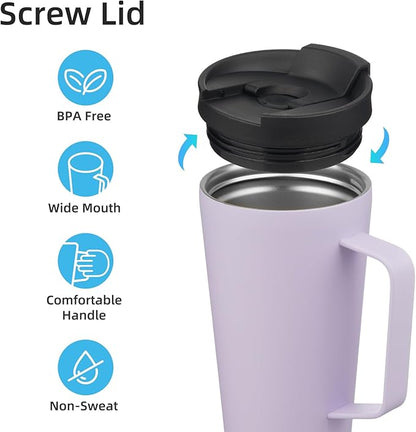 Insulated Tumbler with Handle and Straw, 18 OZ Travel Coffee Mug Stainless Steel Cup Metal Water Bottle,Taro
