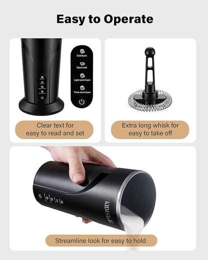 4-in-1 Electric Milk Frother and Steamer, Milk Steamer and Cold Foam Maker, Hot Chocolate Maker, Frother for Coffee, Latte, Macchiato, Cappuccino, BPA Free, Black