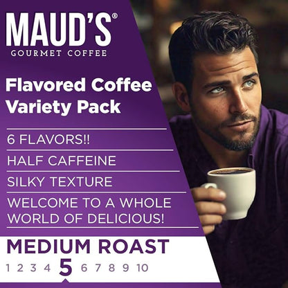 Maud's Half Caff Coffee Pods Variety Pack, 48 ct, 6 Assorted Flavors, Medium Roast Coffee in Recyclable Single Serve Pods – 100% Arabica Coffee, Compatible with Keurig K Cups Maker