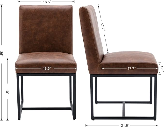 CIMOTA Modern Dining Chairs Set of 2, Leather Dining Room Chairs Upholstered Mid Century Armless Guest Side Chair with Black Base for Dining Room/Kitchen, Vintage Brown 2PCS