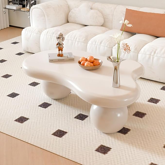 Cloud Coffee Table Modern Irregular Coffee Table Asymmetrical Unique Coffee Tables with 3 Bases for Living Room Farmhouse (B, 39")