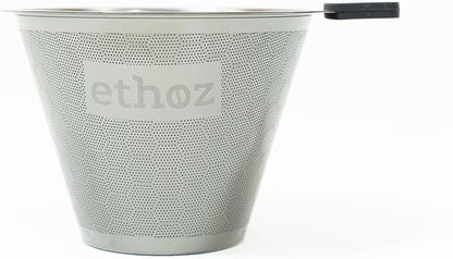 Ethoz® Pour Over Coffee Maker – Sustainable Stainless Steel Pour Over with Built-In Reusable Filter, Flat/Convex Bottom for Even Extraction, Eco-Friendly Design, Precision Anywhere Brewing