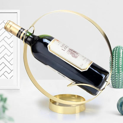 Metal Single Tabletop Wine Rack – Freestanding Countertop Decorative Wine Bottle Holder, Unique Wine Gifts and Accessories for Wine Lovers (Gold)