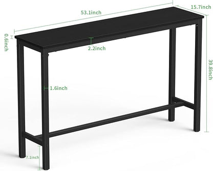 Mr IRONSTONE Bar Table, 53" Rectangular Pub Height Table – Sofa Console, Dining or Coffee Table for Narrow Spaces, Living Room, Sturdy Metal Frame, Easy Setup, Black