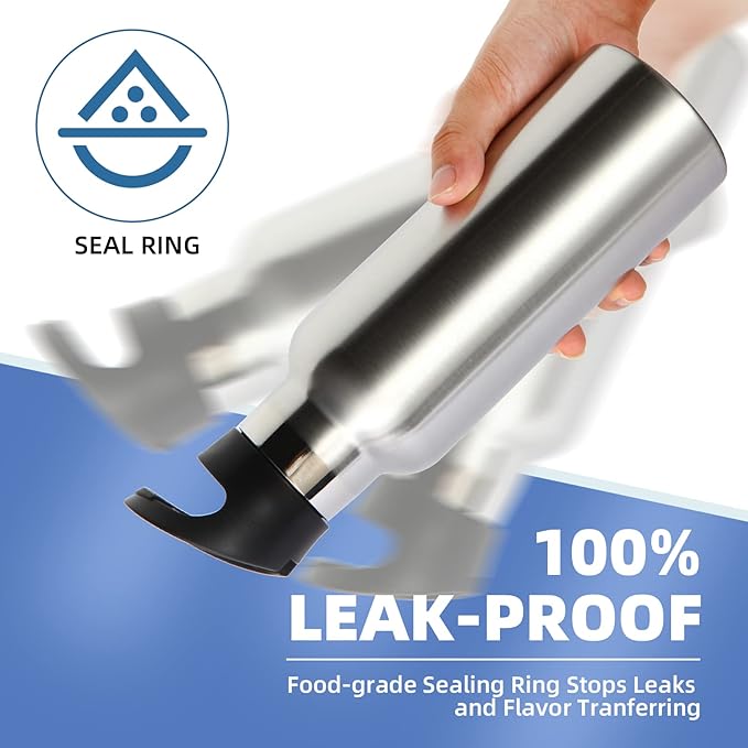 Volhoply 17oz Kids Insulated Water Bottle,Stainless Steel Water Bottles with Straw Lid,Reusable Metal Cups Water Bottle,Double Wall Vacuum Sport Water Flask Keep Cold for School,Child(Silver,1 Set)