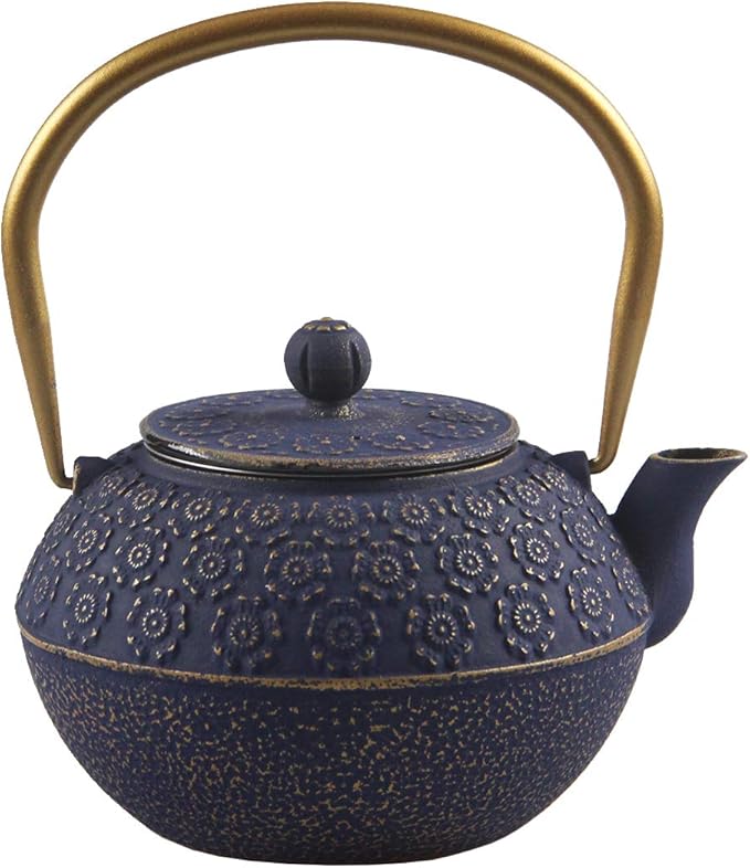 Teapot Cast Iron Tea Kettle for Stovetop Safe Coated with Enameled Interior,Japanese Cast Iron Teapot with Stainless Steel Infuser for Loose Tea(33.8oz)