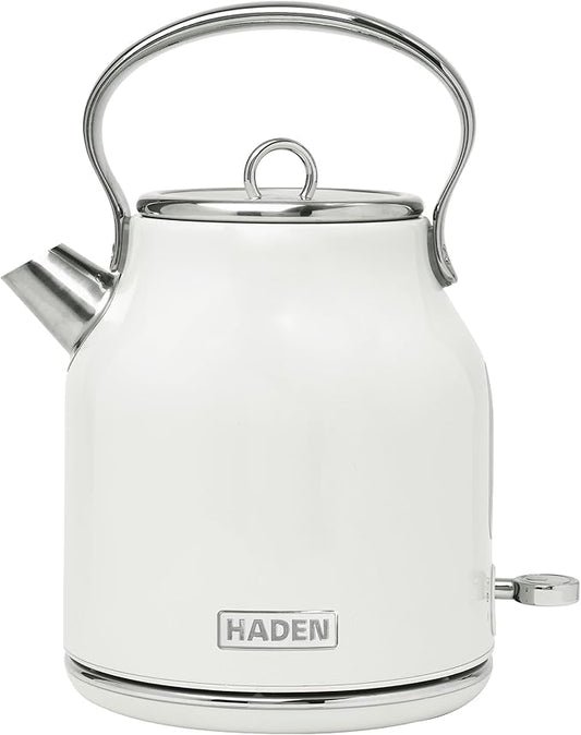 Haden Heritage 1.7 Liter Stainless Steel Electric Kettle, Hot Water Kettle with 360-Degree Base and Auto Shutoff, Ivory & Chrome