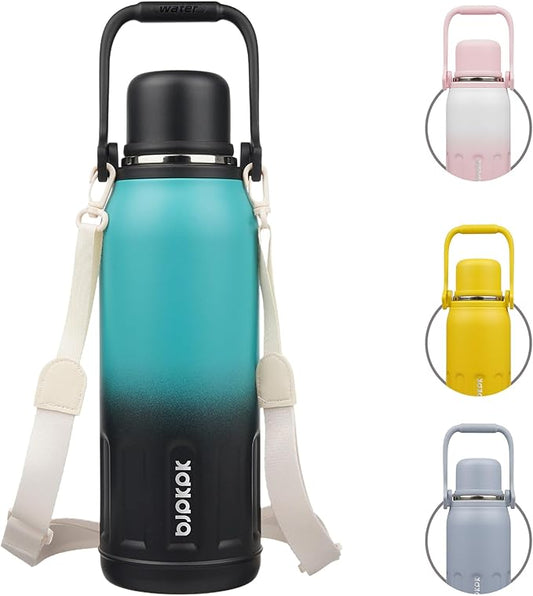 BJPKPK Insulated Thermal Water Bottle with Handle and Lid 50oz BPA Free Stainless Steel Water Bottles For Cold and Hot Beverages,TealBlack