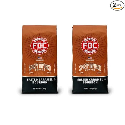 Fire Department Coffee - Salted Caramel Bourbon Coffee - Veteran Owned - Premium Bourbon Infused - Ground Medium Roast - Non-Alcoholic - Roasted in the USA - Veteran Owned (12 oz, Pack of 2)