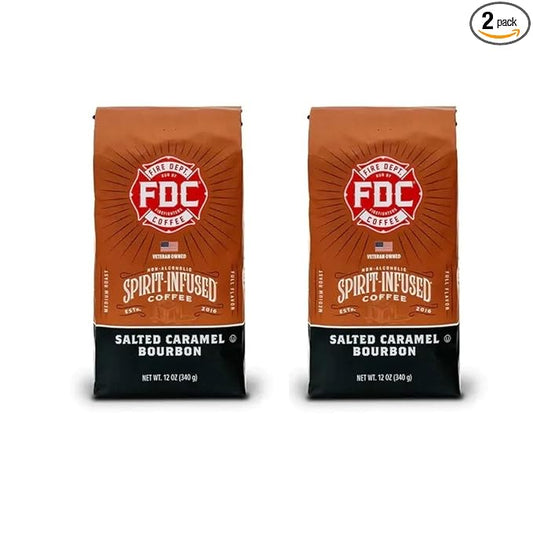 Fire Department Coffee - Salted Caramel Bourbon Coffee Beans - Gives Back to Firefighters - Premium Bourbon Infused - Whole Bean - Non-Alcoholic - Roasted in the USA - Veteran Owned (12 oz, Pack of 2)