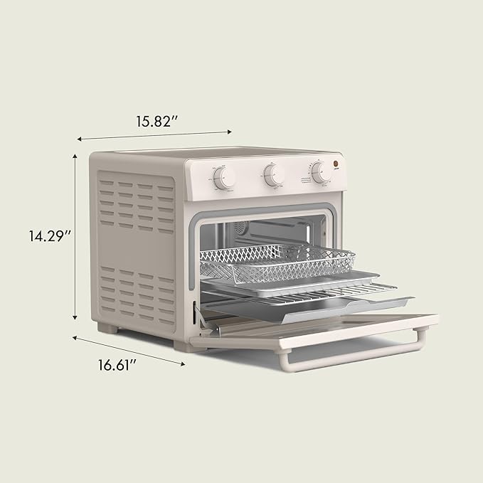 bella Air Fry Toaster Oven, 7 Preset Cooking Options, Dishwasher-Safe EverGood Coated Trays Included, 60-Minute Auto Shutoff w Audible Timer, Power Indicator Light, 1700 Watt, Oatmilk