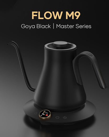 Cocinare FLOW M9 Gooseneck Electric Kettle with Precise ±1℉ Temperature Control for Pour-over Coffee and Tea, Stainless Steel Interior, Quick Heating Electric Kettle for Boiling Water (Goya Black)