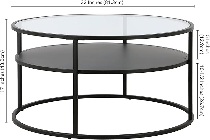 Ada 32" Wide Round Coffee Table in Blackened Bronze