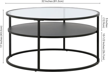 Ada 32" Wide Round Coffee Table in Blackened Bronze