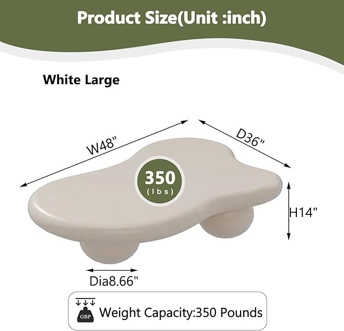 Cloud Coffee Table for Living Room with Round Corners Modern Style Center Table with 3 Ball-Shaped Legs Wood Tea Table for Small Space Apartment Easy Assembly (White W48 * D36 * H14inch)