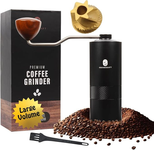 Premium Manual Coffee Grinder with Titanium-Plated Stainless Steel Burr Grinder for coffee beans, espresso, french press and moka pots by GRINDCRAFT; Large 40g capacity