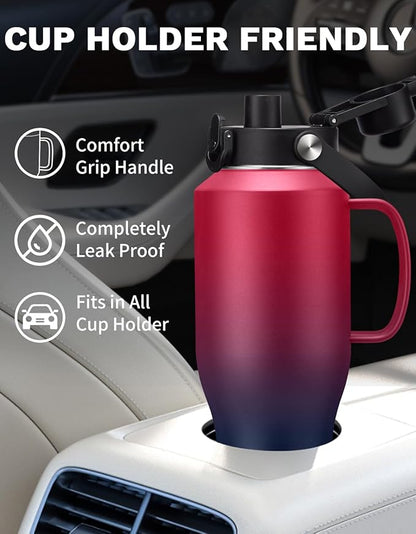 40 oz Insulated Water Bottle with Handle and Straw - Stainless Steel Water Tumbler, Keep Cold-48h & Hot-24h, Metal Water Bottle 40oz Coffee Tumbler Fits in Cup Holder for Car Travel Work Gym Sport
