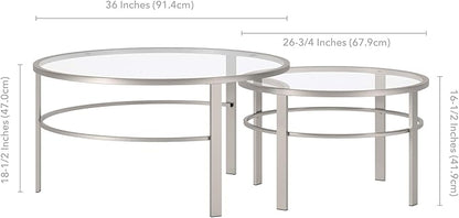 Henn&Hart Round Nested Coffee Table in Satin Nickel, Modern coffee tables for living room, studio apartment essentials, 36" Wide