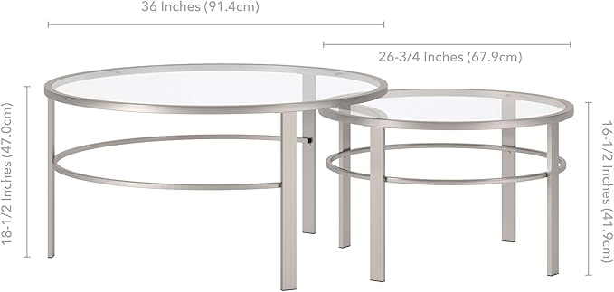 Henn&Hart Round Nested Coffee Table in Satin Nickel, Modern coffee tables for living room, studio apartment essentials, 36" Wide
