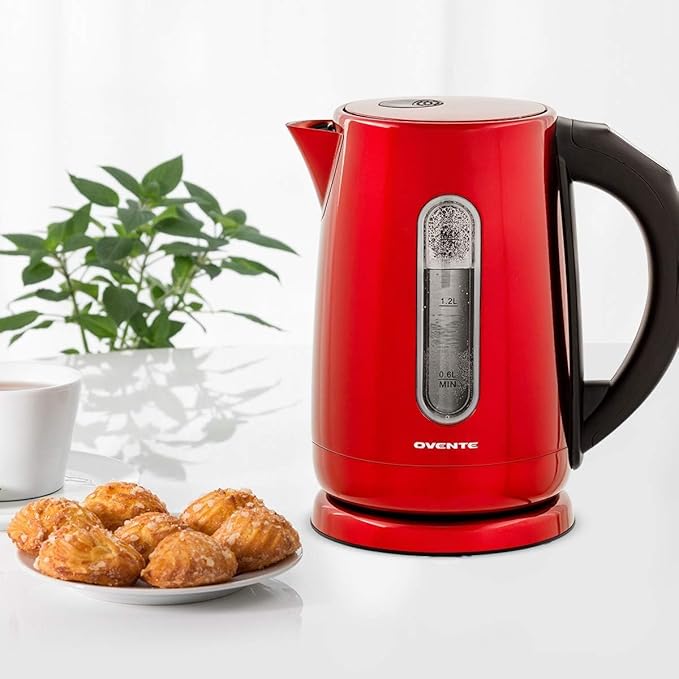 OVENTE Electric Kettle, 1.7L Stainless Steel Water Boiler and Heater with 1100W Power, Temperature Control, Keep Warm Function, Auto Shut-Off, Boil-Dry Protection and Cordless Serving, Red KS58R