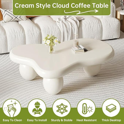 Cloud Coffee Table Modern Irregular Coffee Table Asymmetrical Unique Coffee Tables with 3 Bases for Living Room Farmhouse (C, 39")