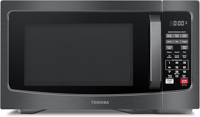 TOSHIBA EM131A5C-BS Countertop Microwave Ovens 1.2 Cu Ft, 12.4" Removable Turntable Smart Humidity Sensor 12 Auto Menus Mute Function ECO Mode Easy Clean Interior Black Color 1000W