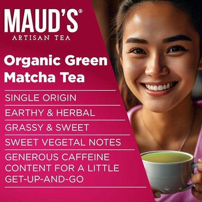 Maud's Organic Matcha Green Tea Pods, 48 ct, Recyclable Single Serve Tea Pods – 100% Gourmet Blended Tea Leaves, Compatible with Keurig K Cups Maker