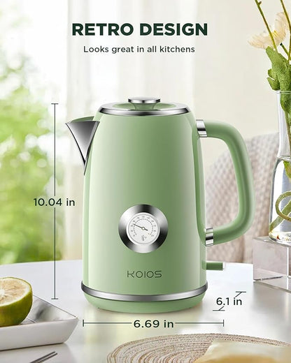Electric Kettle 1.8L with Temperature Gauge, 1500W Fast Boiling Electric Tea Kettle, 100% Stainless Steel Retro-Style Hot Water Kettle Electric - Glowing LED Light, Auto Shut-Off & Boil-Dry Protection