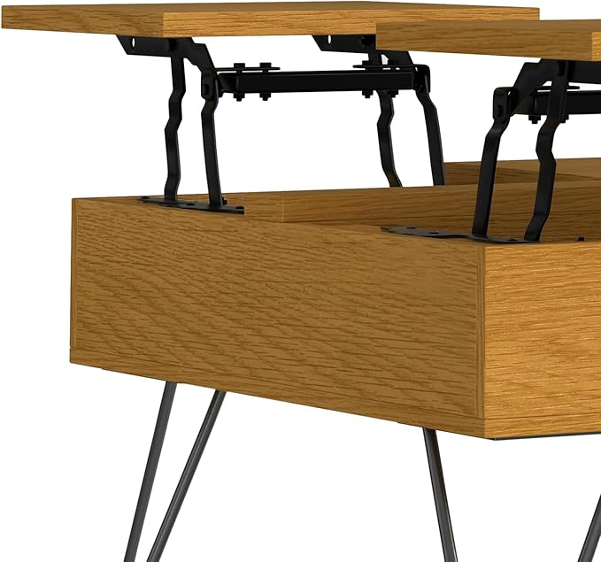 SIMPLIHOME Hunter Lift Top Coffee Table - 32 inch Wide Oak Veneer and Metal Industrial Square Lift Top Cocktail Table in Oak, Living Room Table with Dual Lift Tops, Hidden Storage and Hairpin Legs