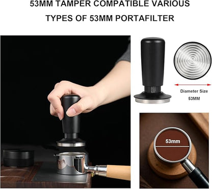 TFSWUFI 53mm Espresso Tamper,Spring Loaded Tamper with Stainless Steel Ripple Base,Compatible with 53mm Portafilter,Coffee Tamper for Coffees Enthusiast and Home Barista