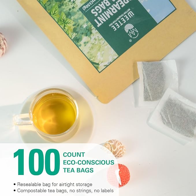 WT WEETEE Spearmint Tea Bags, Made with 100% Pure Spearmint Leaf, Natural Caffeine-free Herbal Tea, Refreshing & Smooth Mint Tea