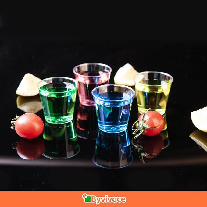 Shot Glasses,100Counts 1OZ. Plastic Shot Glasses, Clear Hard Shot Cups Disposable Shot Glasses for Holding Liquids,Sauces and Samples,1Ounces Shot Glasses Disposable Cups for Parties,Outdoor Events
