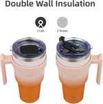 Load image into Gallery viewer, 40 oz Tumbler with Handle and 2 Straw 2 Lid, Insulated Water Bottle Stainless Steel Vacuum Cup Reusable Travel Mug,Coral