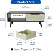 Cozy Castle Modern Coffee Table, Wooden Cocktail Table with Storage, Minimalist Hallway Table, Mid Century Modern Coffee Table for Living Room Apartment Reception, Black
