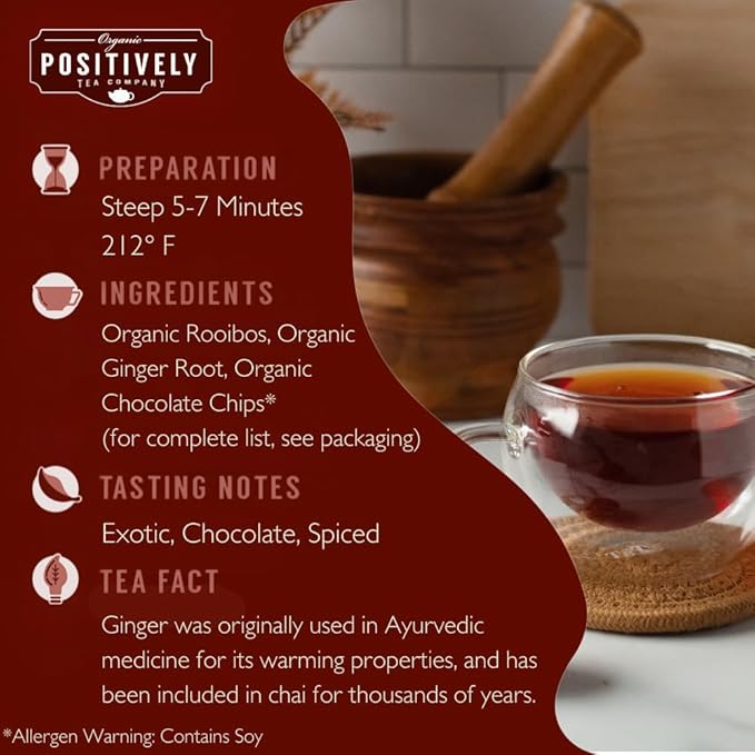 Organic Positively Tea Company, Rooibos Chocolate Chai Tea, Loose Leaf, 16 Ounce
