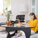 Load image into Gallery viewer, Noguchi Triangle Glass Coffee Table with Solid Wood Base, Vintage Clear Glass Top Modern Design for Living Room, Patio, Study, Black