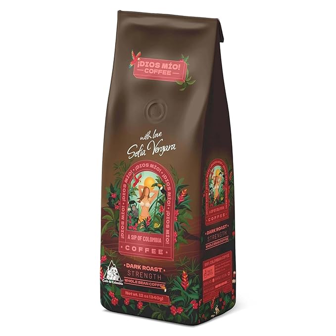 Dios Mio Coffee by Sofia Vergara, Dark Roast, Whole Bean Premium Colombian Coffee, 12 Ounce Bag