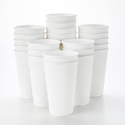 Restaurantware 16 Ounce Ripple Wall Disposable Coffee Cups, 500 Insulated White Paper Tumblers with Rolled Rim Design, Lids Sold Separately for Hot Drinks like Tea, Hot Chocolate and More