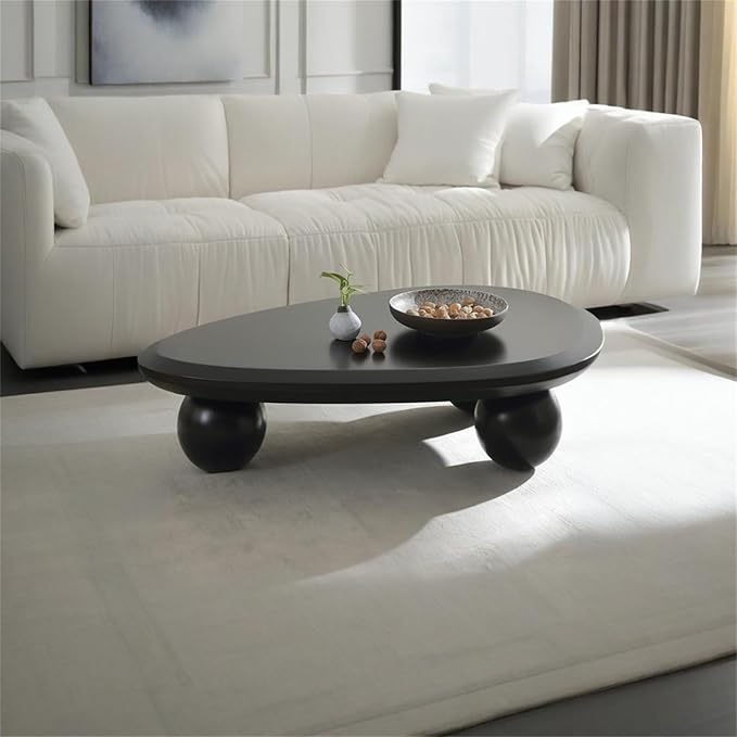 Cute Cloud Coffee Table, Modern Coffee Tables for Living Room, Easy Assembly, Round Edge Irregular Tea Table End Table, Funky Contemporary Low Coffee Table for Bedroom (Black Oval, L41)