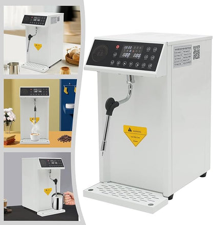 Commercial Steam Milk Frother, 2.11 Gallon Capacity, 5-Temperature Settings, 20-Min Continuous Steam, LED Display, 110V 1300W Espresso Milk Frother for Coffee, Milk Tea (White)