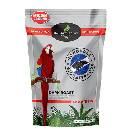 Canopy Point Coffee Honduras Dark Roast | Medium Ground Coffee for Pour Over, Coffee Pot, Siphon, Chemex, Refillable K-Cup | Arabica specialty small batch roasted to order with strong chocolate notes & aroma