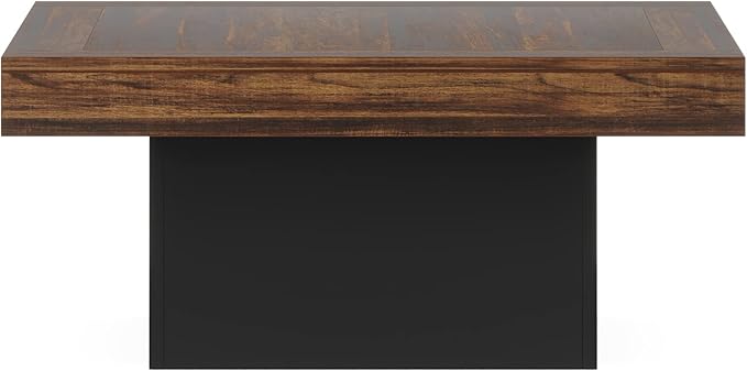 Tribesigns Coffee Table Square LED Coffee Table Engineered Wood Low Center Cocktail Tables for Living Room (Rustic Brown+Black)
