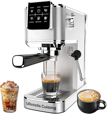 Espresso Machine 20 Bar,Touch Screen Espresso Maker with Steam Milk Frother,Stainless Steel Coffee Machine for Cappuccino Latte Americano Cold Brew,1350W Fast Heat Up System,Silver
