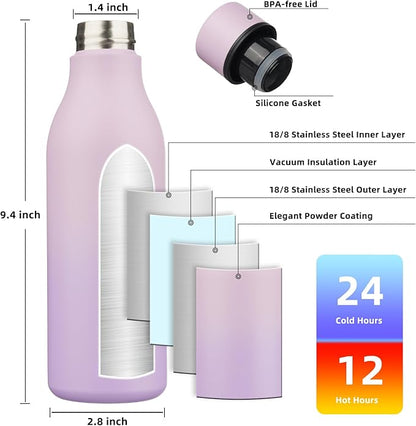 BJPKPK Insulated Water Bottles, 18 oz Stainless Steel Metal Water Bottle with Strap, BPA Free Leak Proof Jugs, Mugs, Flasks, Reusable Thermal Flasks for Sports & Travel, Dreamy Purple