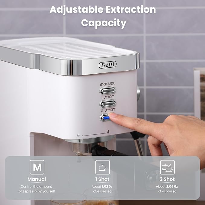 Gevi Espresso Machine 20 Bar High Pressure,Compact Espresso Maker with Milk Frother Steam Wand,Cappuccino,Latte Maker with Adjustable Shot Volume for Home,Gift for Mom and Dad