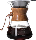 Load image into Gallery viewer, Pour Over Coffee Maker with Reusable Stainless Steel Drip Filter, Lead-Free Borosilicate Glass Coffee Carafe with Modern Wooden Collar for 1-6Cup, Circular Clear (800ml/27oz)