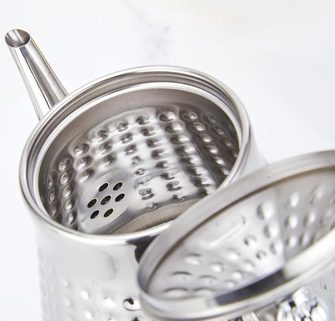 SANQIAHOME 1.2L(40oz) Stainless Steel Hammer Patterned Teapot With Removeable Infuser,Loose leaf cover,Silver
