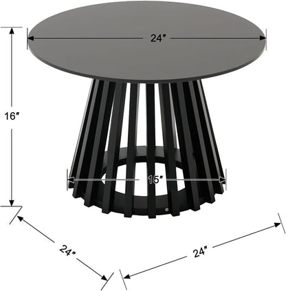 DUOMAY Modern Round Coffee Table with Unique Geometric Base, Sleek Black Wood Accent Table for Living Room, Office, Lounge, Black