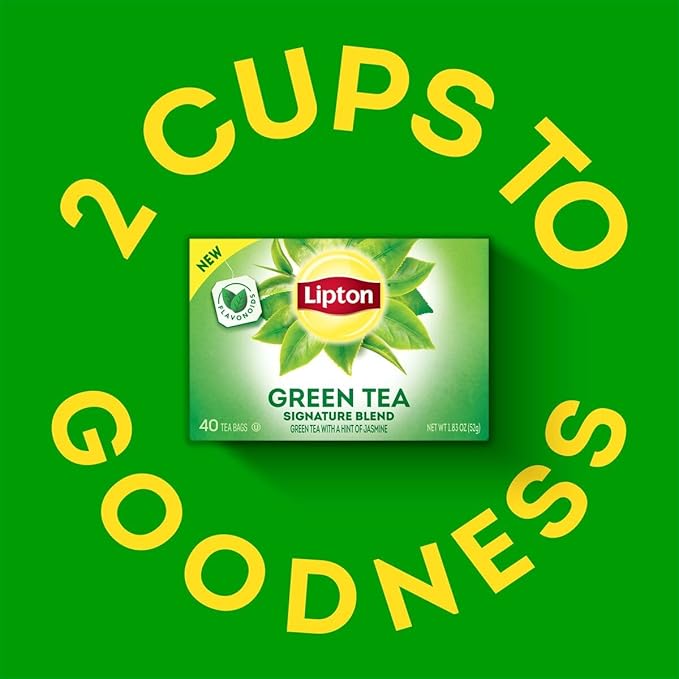 Lipton Signature Blend Green Tea Bags, Unsweetened Teabags for Hot Tea or Iced Tea with Caffeine and Flavonoids, 40 Total Tea Bags (Pack of 2)